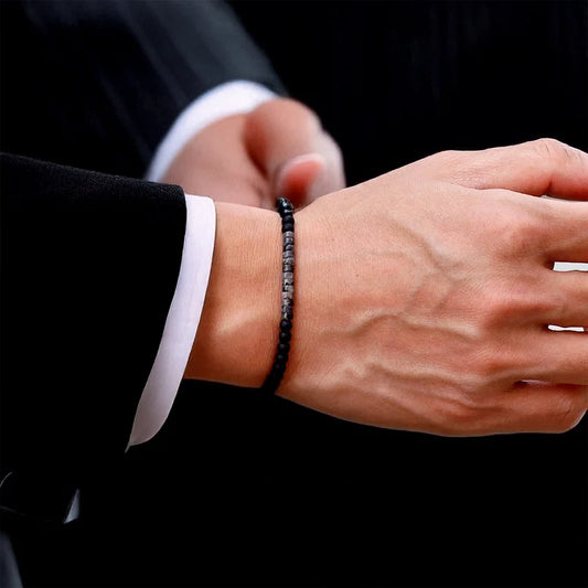 🖤 Bracelet en Onyx & Pierre Empereur – Élégance Artisanale.