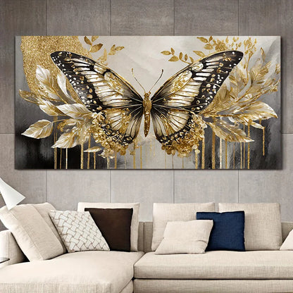 🦋 Toile Papillon Doré – Élégance & Modernité en Grand Format.