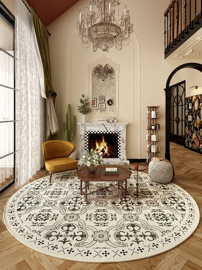 Tapis Rond Style Français – Doux, Lavable, Antidérapant.