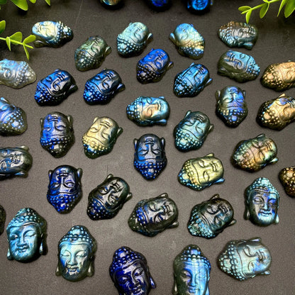 Tête de Bouddha en Labradorite – Sculpture en Cristal Naturel Unique.