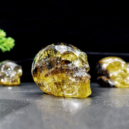 💀 Crâne en Quartz Citrine Fumé Naturel.