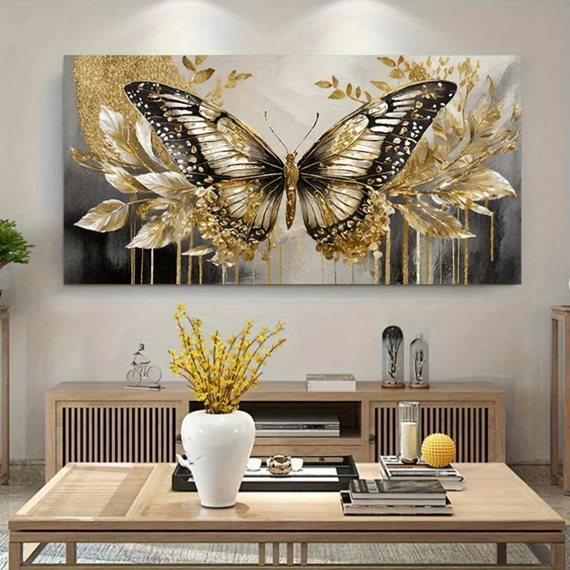 🦋 Toile Papillon Doré – Élégance & Modernité en Grand Format.