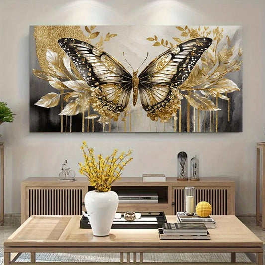 🦋 Toile Papillon Doré – Élégance & Modernité en Grand Format.