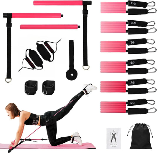 Kit de barre de Pilates avec 6 bandes élastiques en latex, ensemble de yoga à domicile.