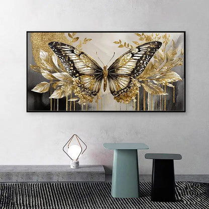 🦋 Toile Papillon Doré – Élégance & Modernité en Grand Format.