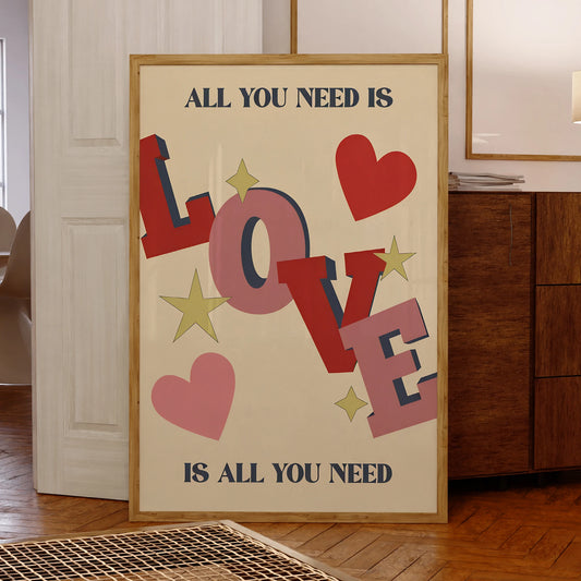 Toile Minimaliste « All You Need Is Love » – Art Mural Moderne & Étanche.