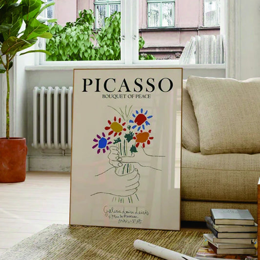 Toile "Bouquet de Paix" – Style Picasso Moderne, Art Mural Vintage.