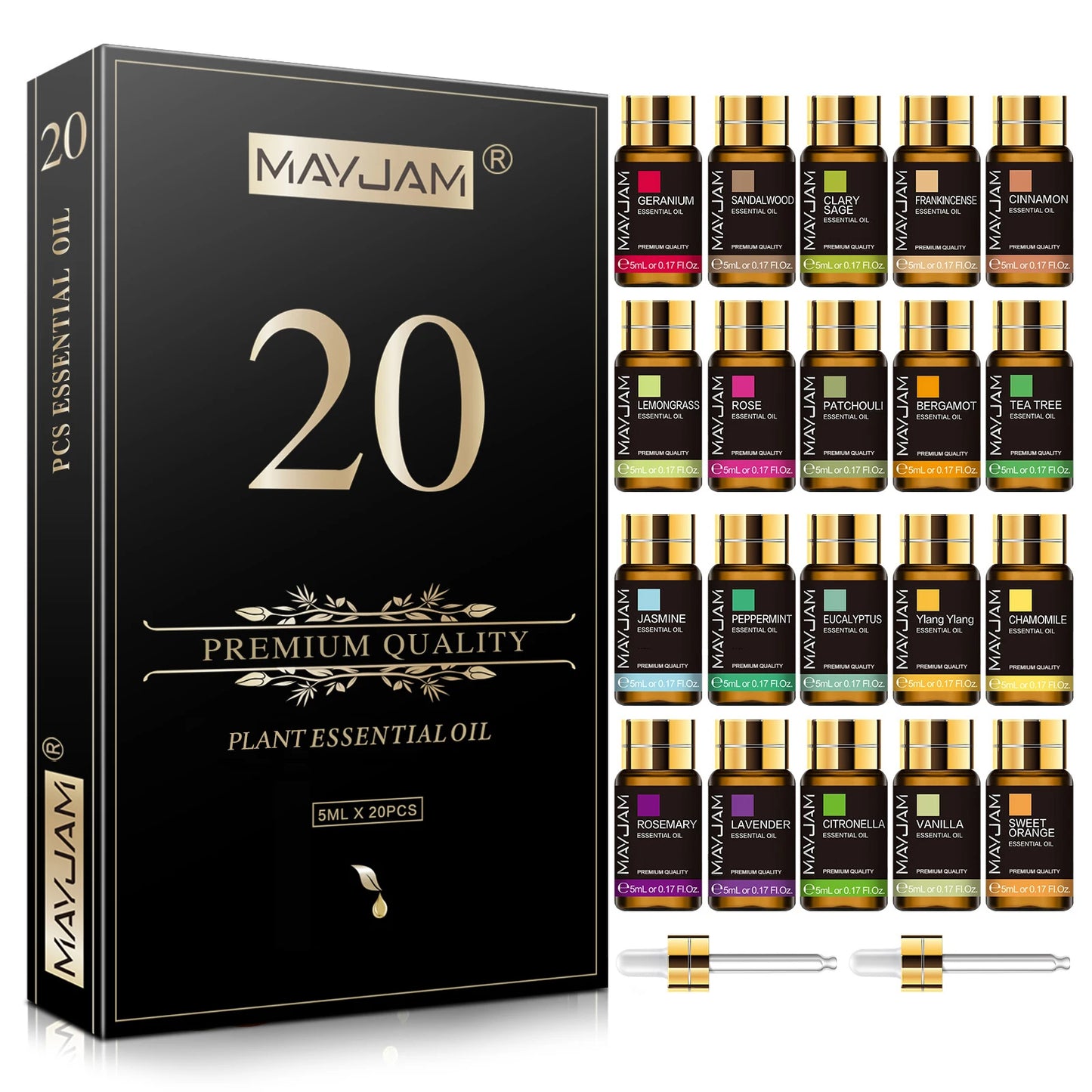 Kit de 20 Bouteilles d'Huiles Essentielles MAYJAM