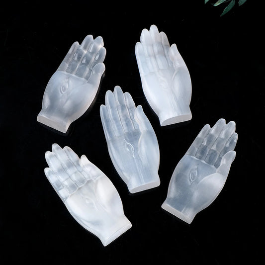 🪬 Main Hamsa en Sélénite Blanche – Sculpture Reiki & Protection Énergétique.