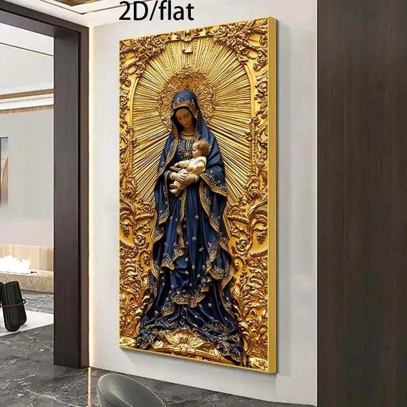 🙏 Toile Vierge Marie & Jeune Jésus.