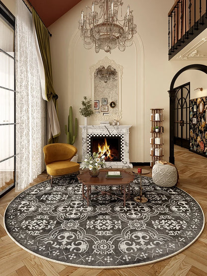 Tapis Rond Style Français – Doux, Lavable, Antidérapant.