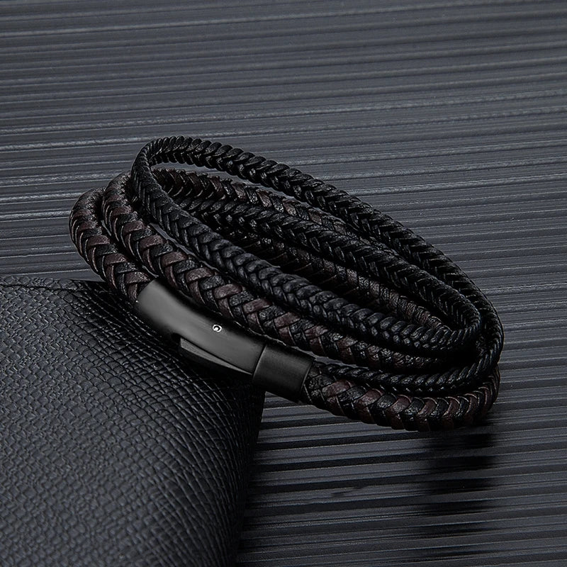 🖤 Bracelet en Cuir Double Couche pour Homme – Élégance et Simplicité.