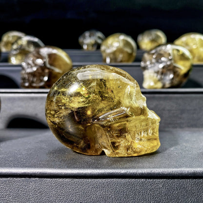 💀 Crâne en Quartz Citrine Fumé Naturel.