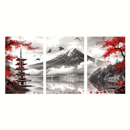 🗻 Affiches Murales Paysage Japonais – Mont Fuji & Temple Rouge (3 Pièces).