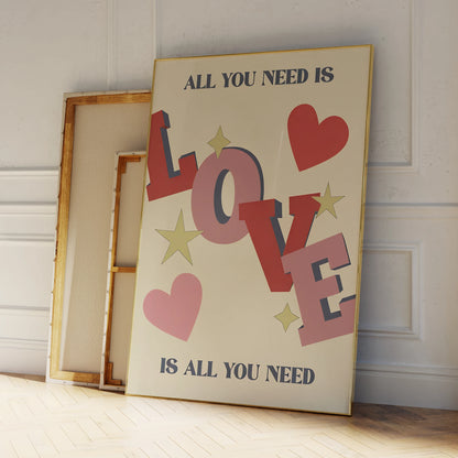 Toile Minimaliste « All You Need Is Love » – Art Mural Moderne & Étanche.